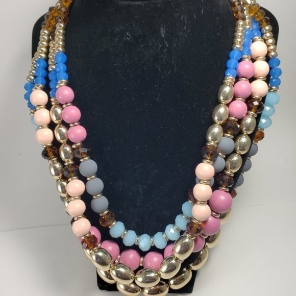 Multicolor Layered Beaded Necklace & Gold Drop Earrings – Statement Fashion Set - Picture 8 of 14